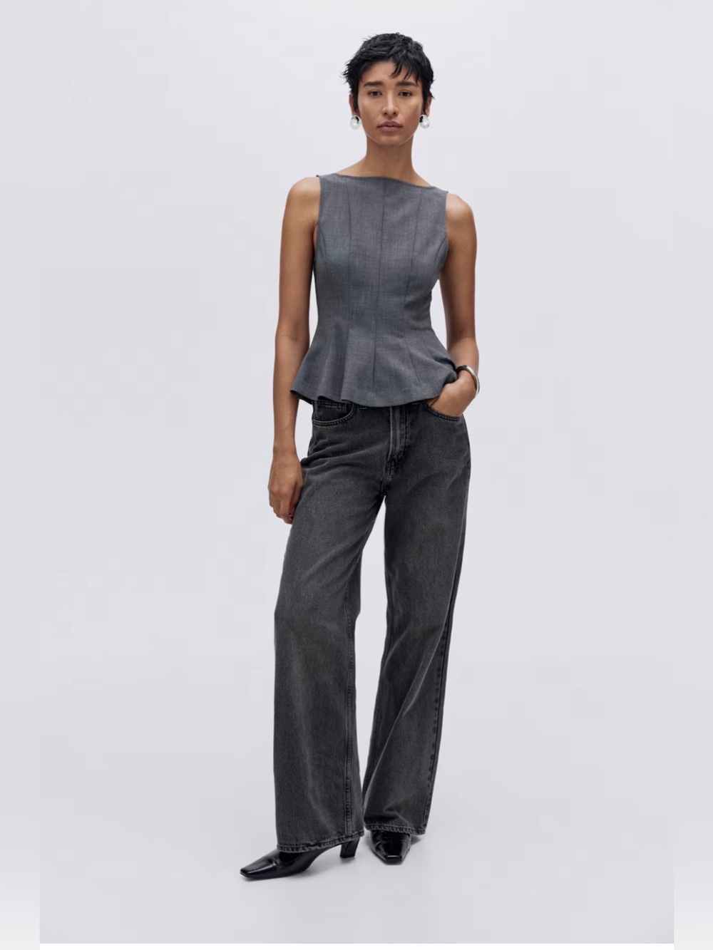 H&M Wide Leg High Waist Jeans‎ US 4 Gray Wash Full Length NWT